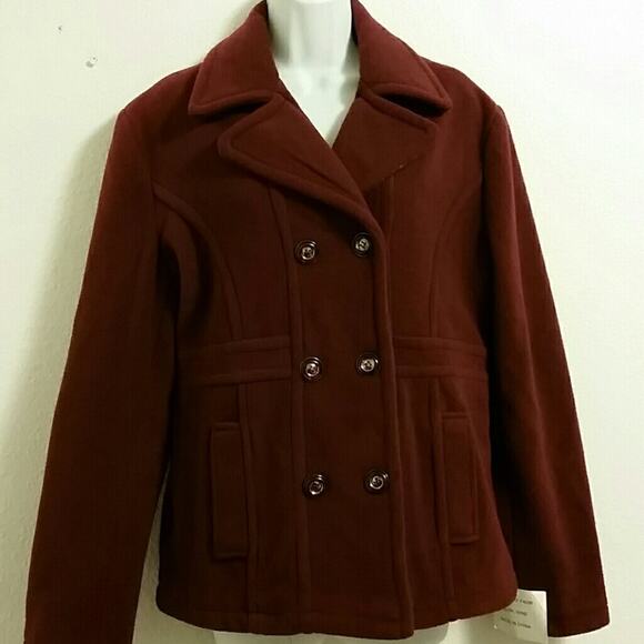 NWT. Che Bella Wine Polyester Pea Coat. M - Picture 2 of 4